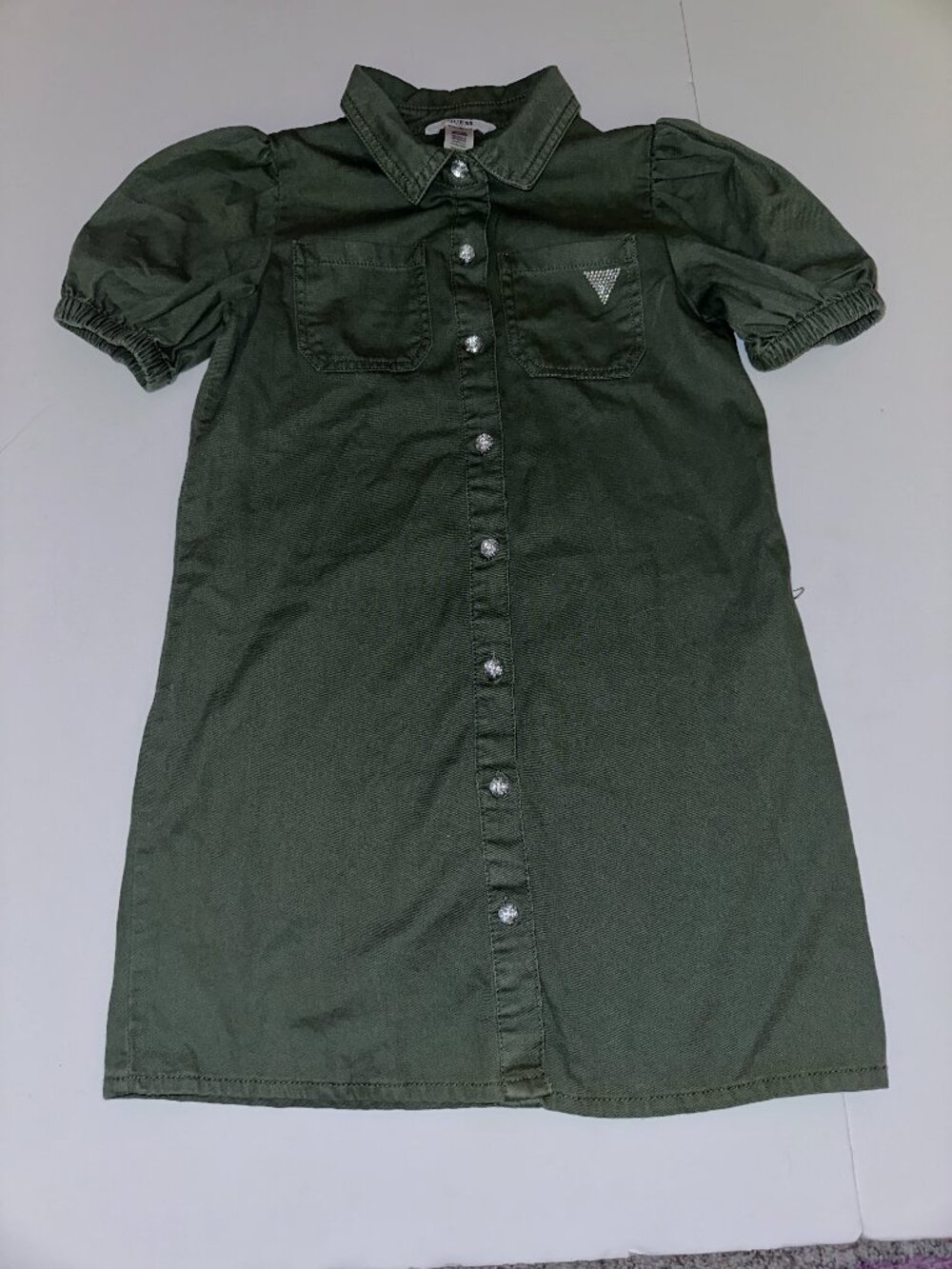 OLIVE GREEN button front GUESS KIDS DRESS SIZE 7 Girl's